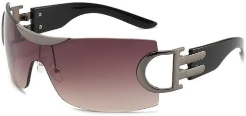 

Солнцезащитные очки без оправы, обтекаемой формы, для женщин, унисекс, большие, модные, без оправы, стильные солнцезащитные очки-щитки MTZJH, Gun-grey Tea