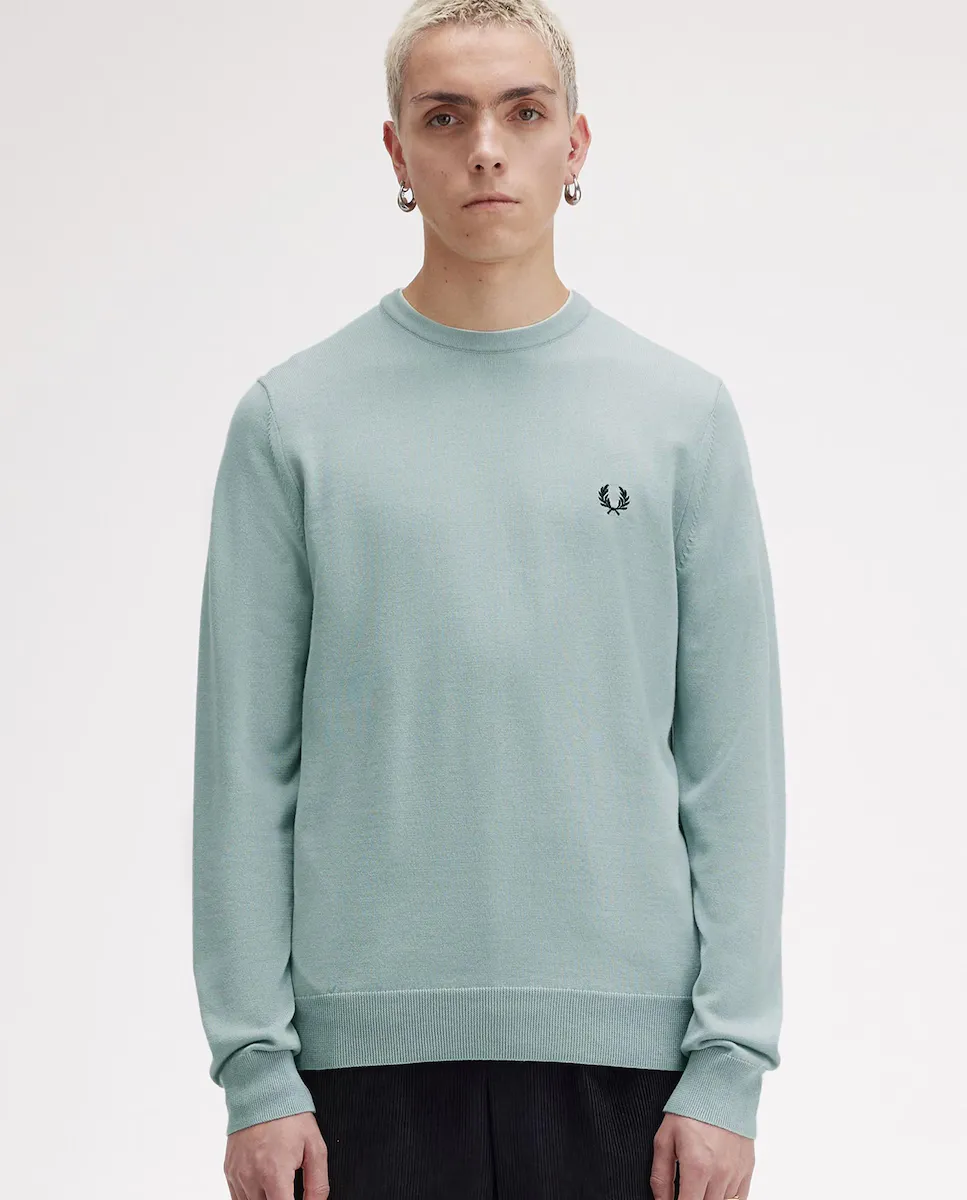 

Мужской свитер с однотонным круглым вырезом Fred Perry, светло-голубой