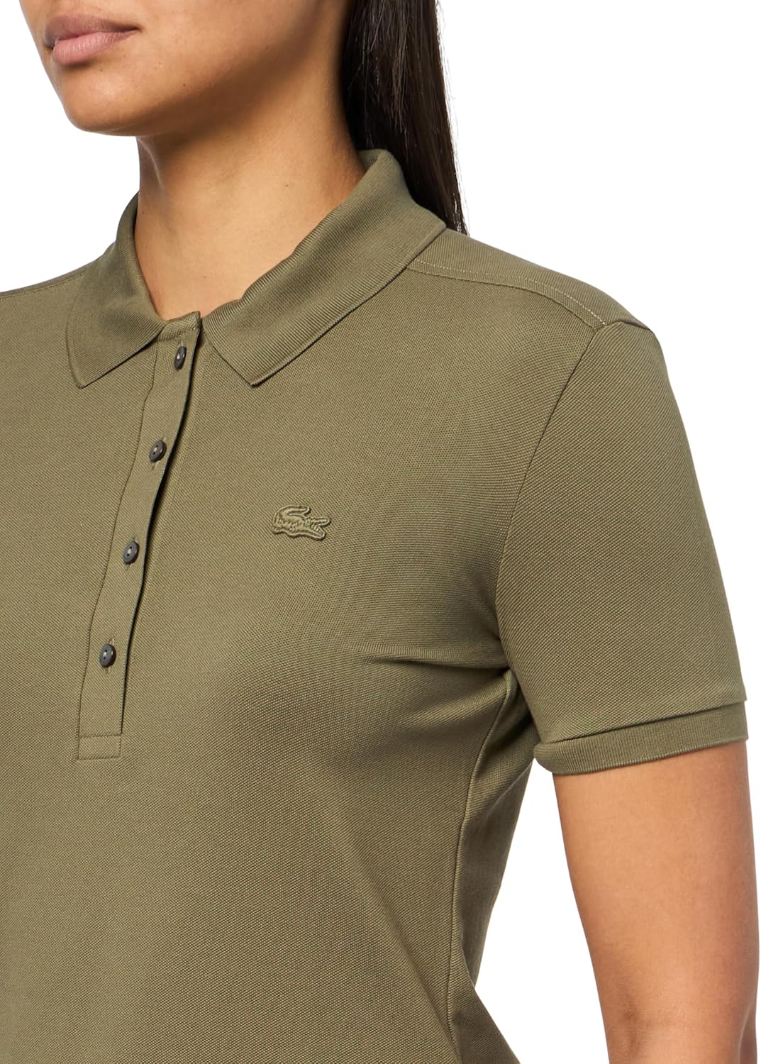 Поло Lacoste L.12.d Slim Fit Stretch Mini Piqué, Оливковое — фото 3