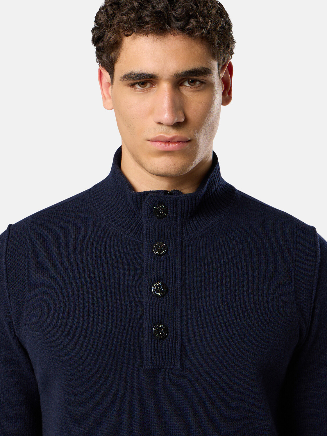 Свитер с полумолнией и фетровой отделкой Stone Island 5100040 LAMBSWOOL, Navy Blue — фото 4