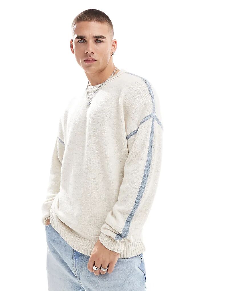 

Свободный вязаный джемпер цвета экрю с синими швами ASOS DESIGN