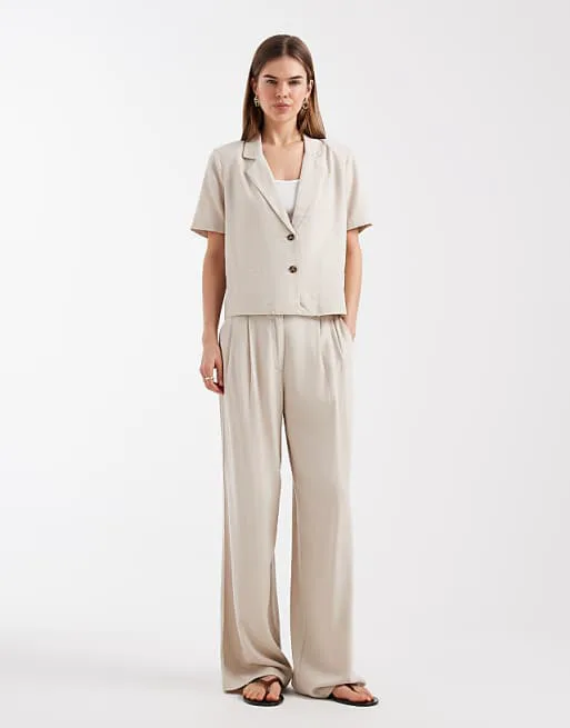 

Комбинированные льняные широкие брюки Vero Moda с камнем