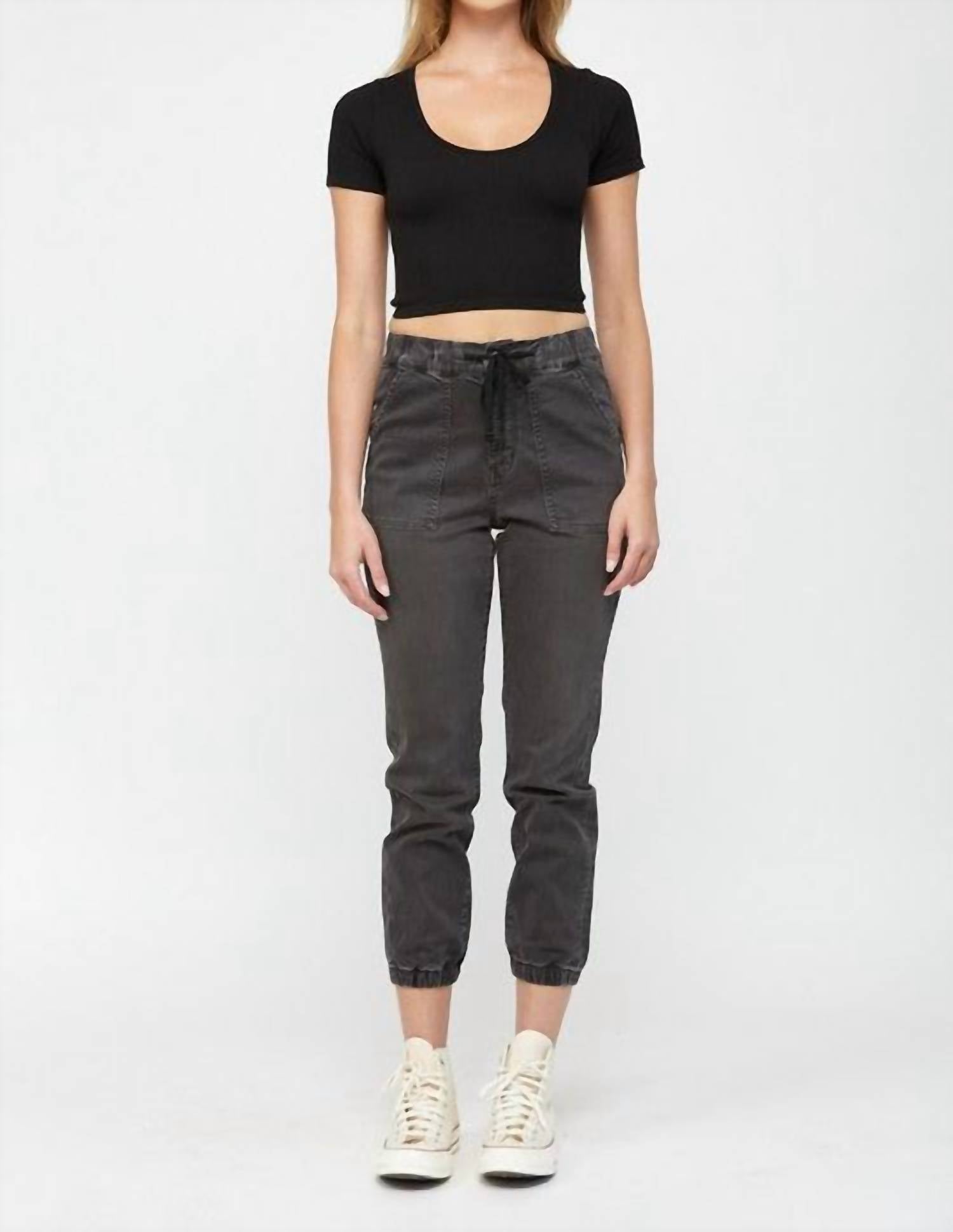 

Укороченные джинсы Jogger с высокой посадкой в ​​цвете Pickle mica denim
