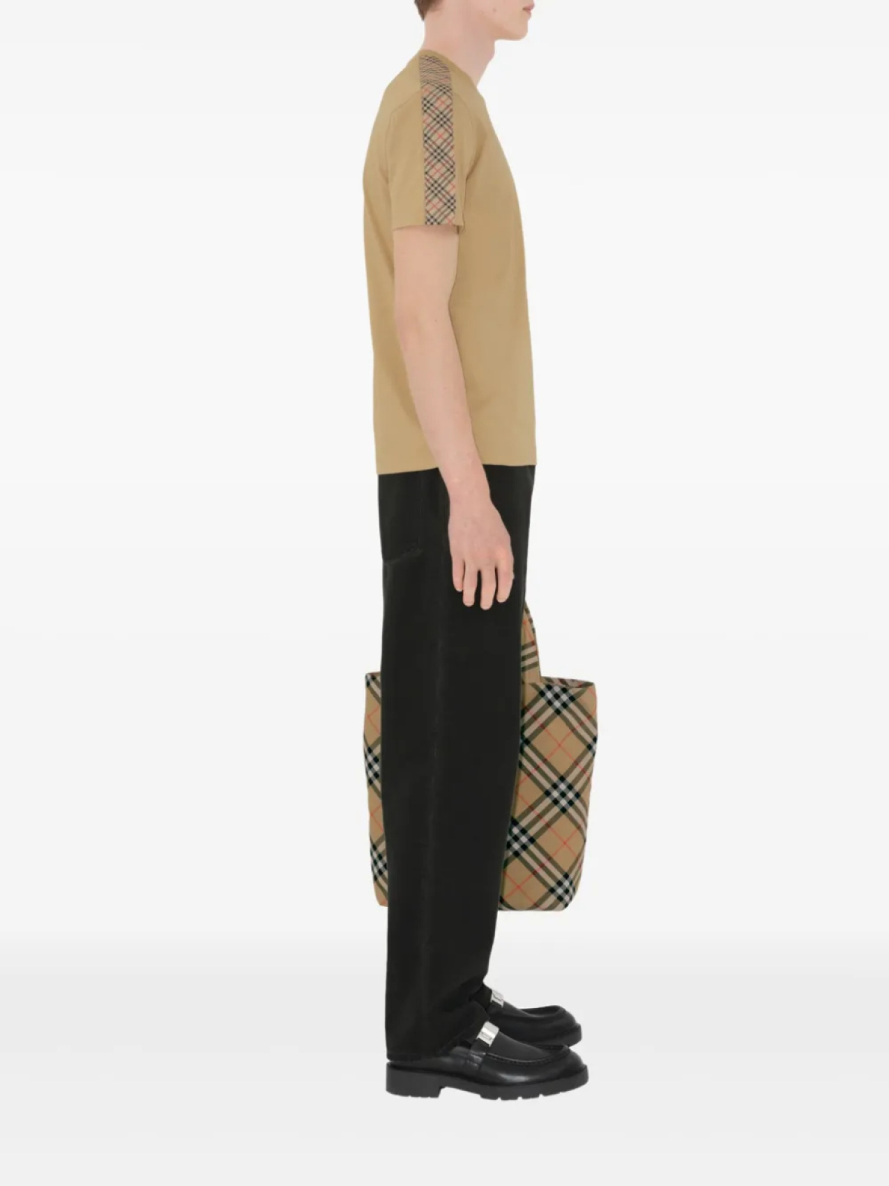 Футболка Burberry из хлопка с клетчатой отделкой, нейтральный — фото 3