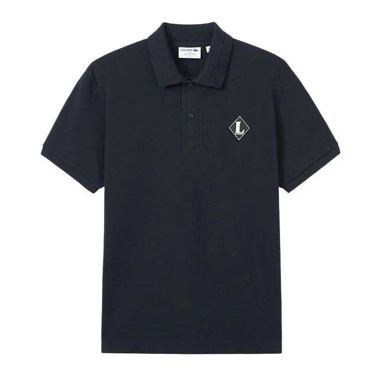 Мужское поло Lacoste, умеренный крой, темно-синий черный