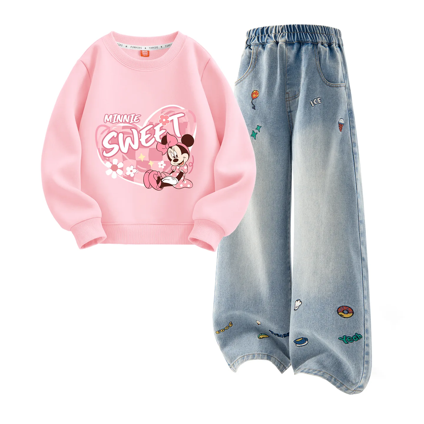 Детская повседневная спортивная футболка с круглым вырезом Disney, Dini Knot K Taro Purple+Solid Color Denim Blue — фото 3