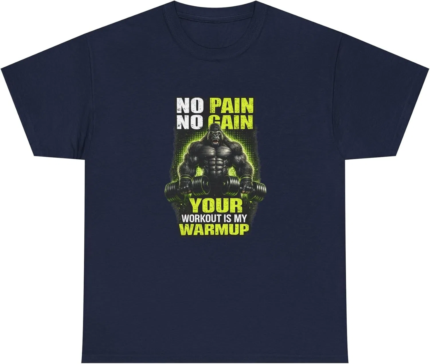 Футболка No Pain No Gain с принтом "Your Workout is My Warmup" для мотивации в спортзале GENERIC, темно-синий