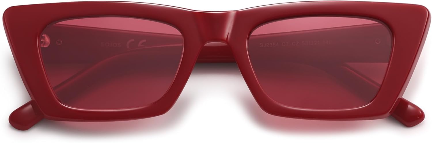 

SOJOS Модные прямоугольные поляризованные солнцезащитные очки «кошачий глаз» для женщин и мужчин, ретро, ​​маленькие узкие солнцезащитные очки с плоской верхней частью SJ2354, Red/Red Tint