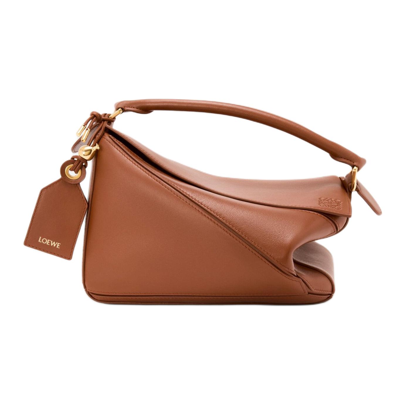 LOEWE Пазл из овчины наплечная сумка через плечо маленькая женская коричневая — фото 3