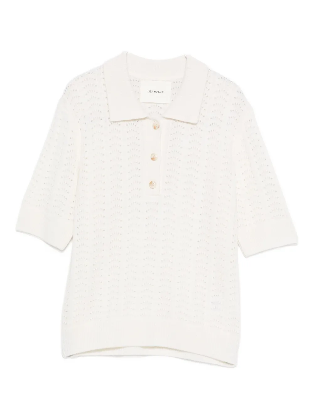 

Вязаный топ-поло с ажурным узором Lisa Yang, нейтральный