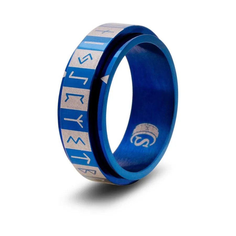 

Кольцо для игральных костей - синее, размер 8 (Футарк), Dice Rings - Futhark