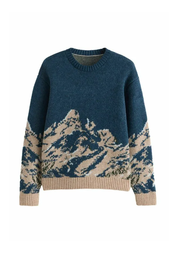 Свободный крой, горный пейзаж, джемпер с круглым вырезом Next, Navy Blue