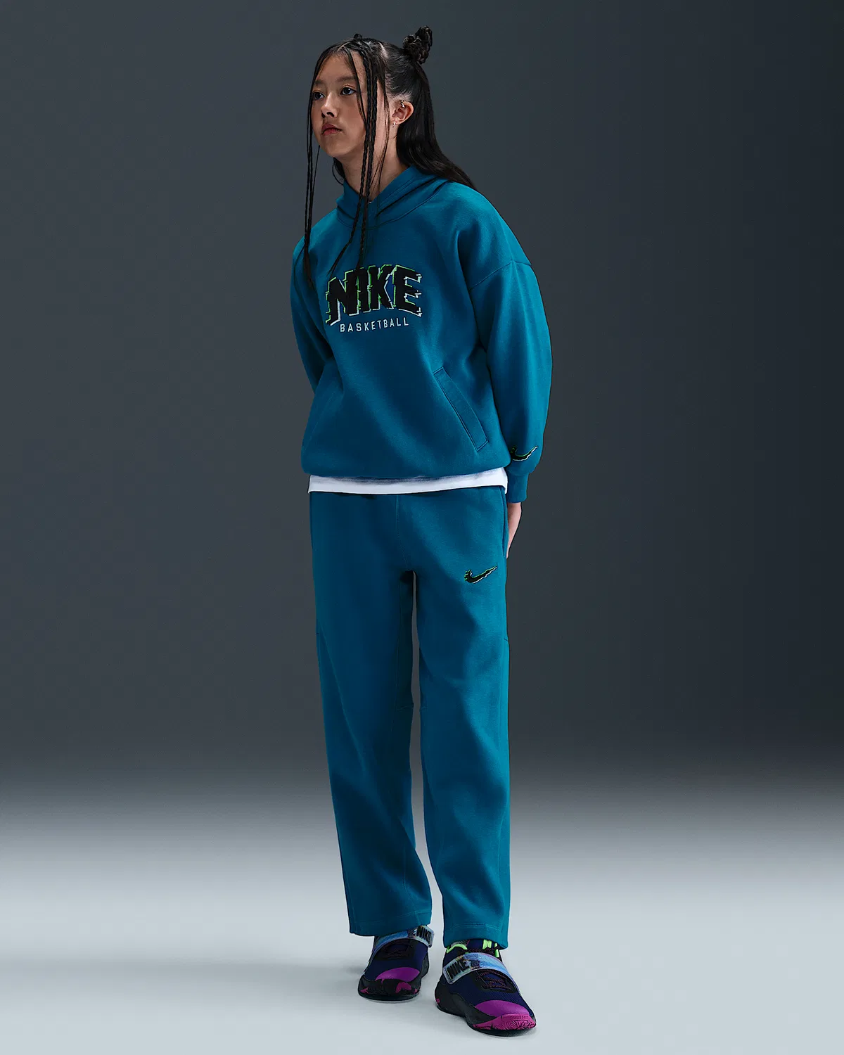 Детская флисовая худи-пуловер Nike Culture of Basketball, Green Abyss/Black — фото 4