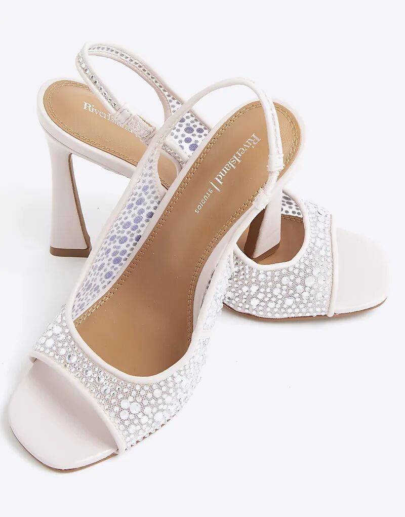 Босоножки River Island Diamante на сетчатом каблуке розового цвета - светло-розового цвета — фото 4