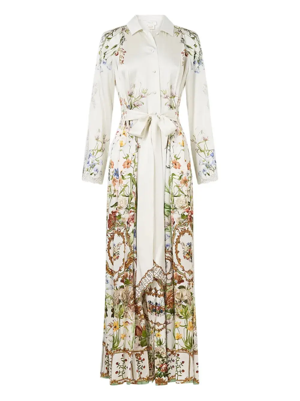 

Макси-платье с цветочным принтом и отделкой из кружева Camilla, белый