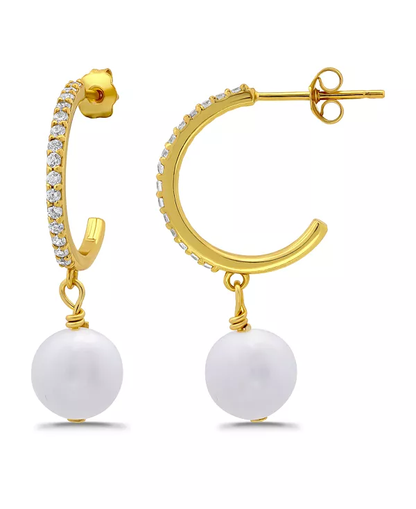 

Серьги-Кольца с кубическим цирконием и пресноводным культивированным жемчугом Macy'S, gold