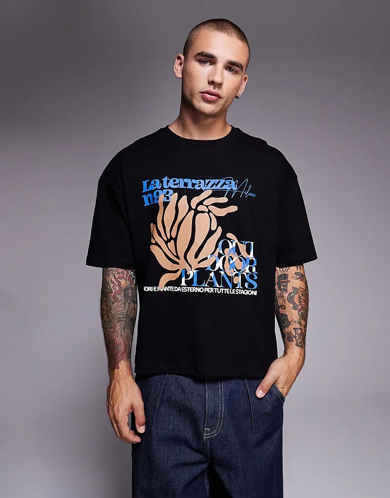 

Футболка свободного кроя ASOS DESIGN свободного кроя с цветочным принтом черного цвета