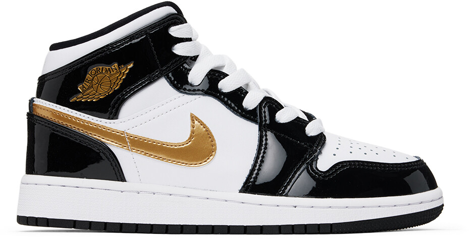 

Детские черно-белые детские кроссовки Air Jordan 1 Mid SE Big Nike Jordan