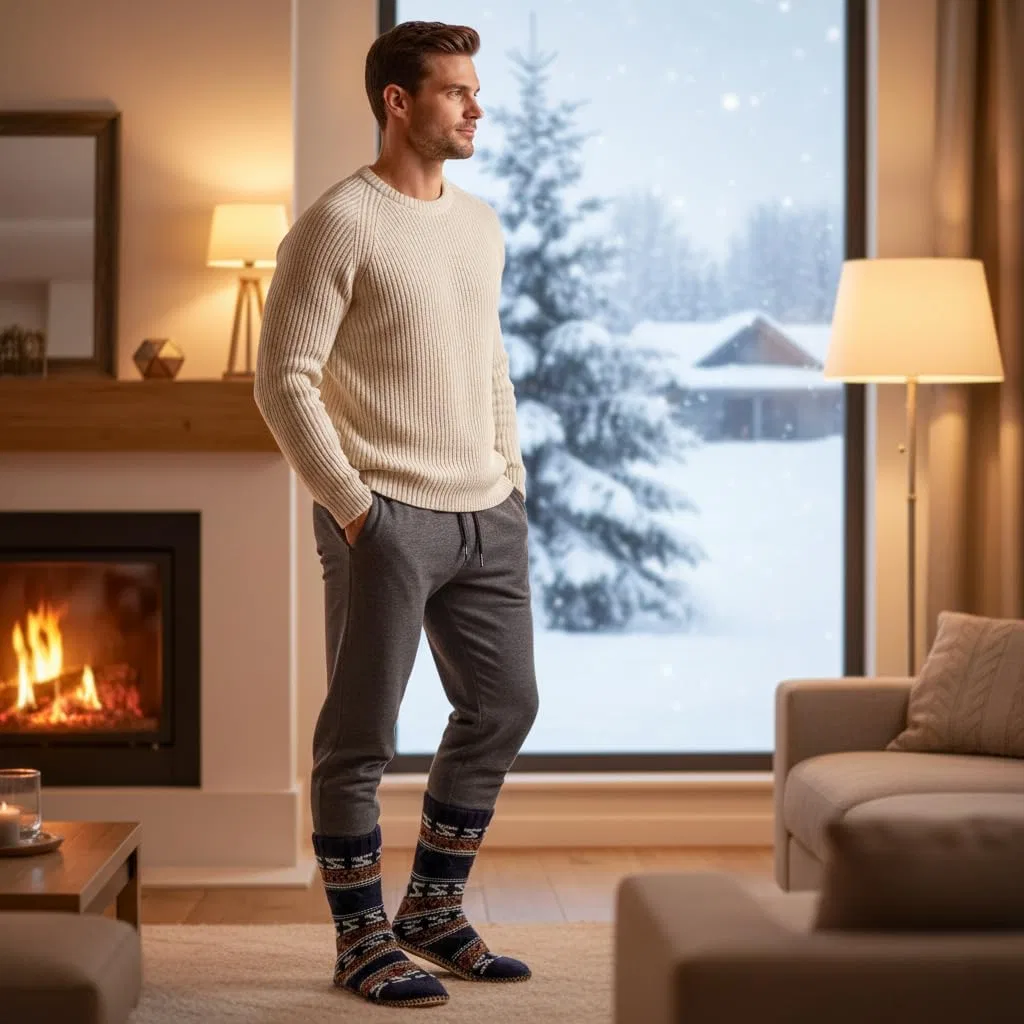 Тапочки мужские с начесом, Cozylook, Cable Knit Navy — фото 3
