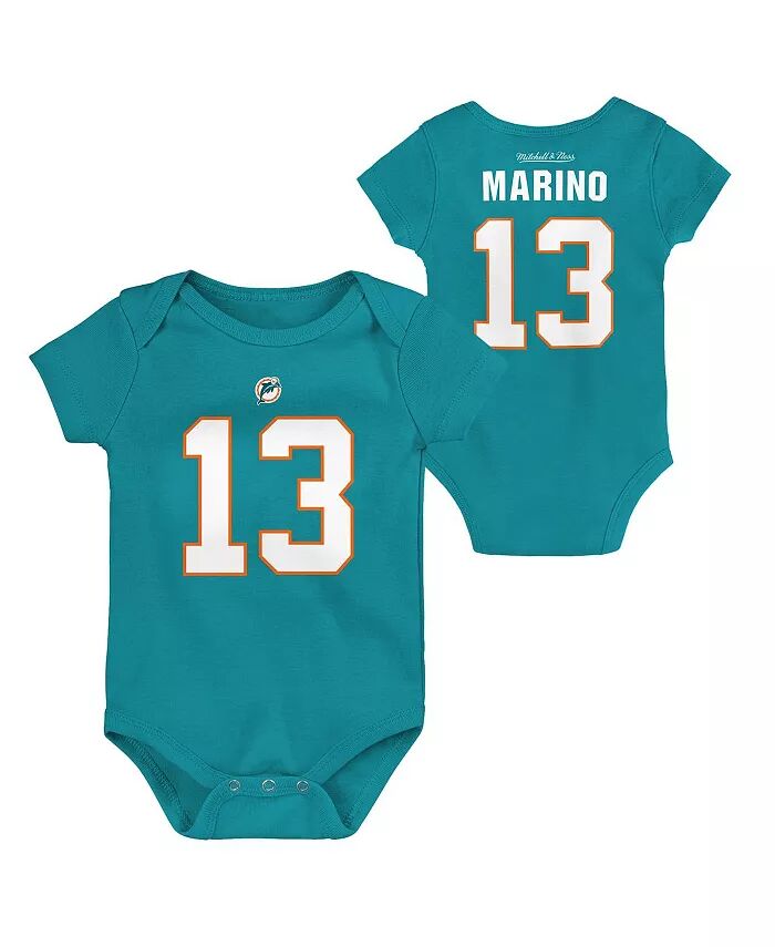 

Боди для новорожденных и младенцев, мальчиков и девочек Dan Marino Aqua Miami Dolphins в стиле ретро с именем и номером Mitchell & Ness
