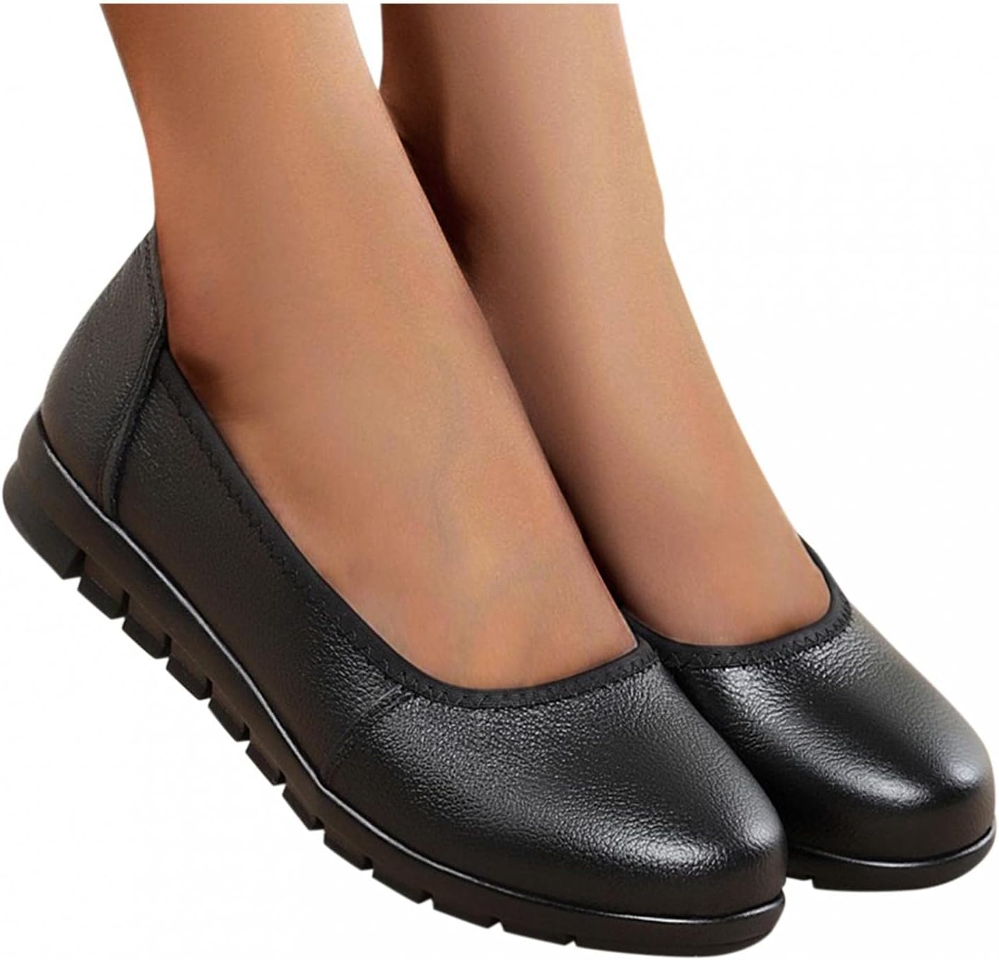 Женские лоферы Hbeylia Slip On для ходьбы, повседневные мягкие удобные кожаные туфли с круглым носком, черный — фото 4