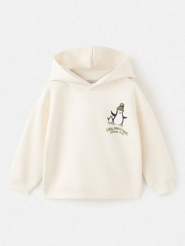 

Детская толстовка с пингвином из хлопковой смеси Mango, Natural White