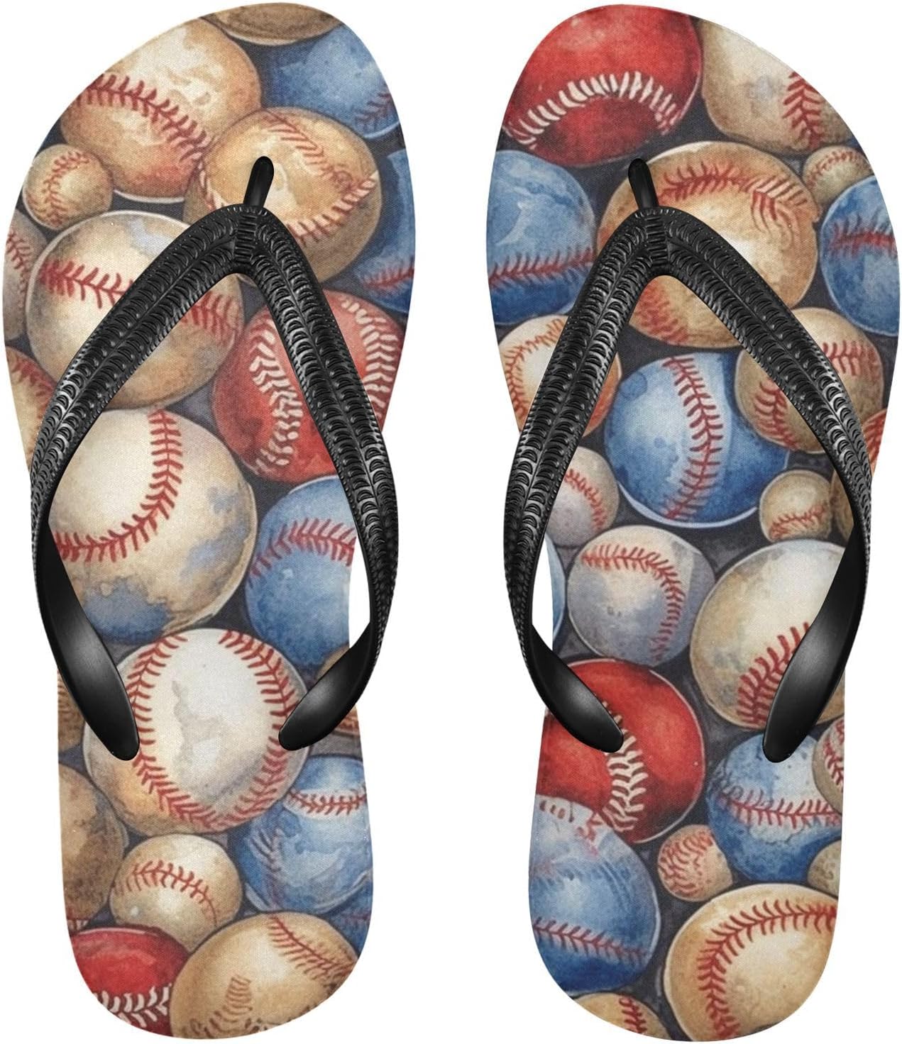 

Женские шлепанцы YMGQYJ, повседневные летние сандалии; мужские шлепанцы для пляжа и улицы с принтом винтажных бейсбольных мячей, Multicolor