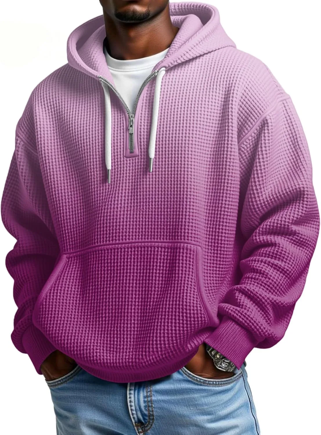 

Толстовка Quarter Zip Waffle с капюшоном для мужчин, Oversized, Gradient