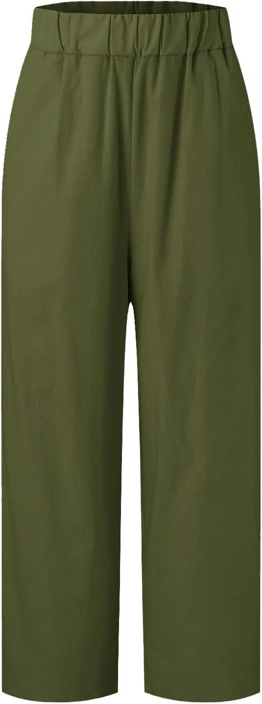 Женские брюки из хлопка и льна, Generic, 5-green — фото 4