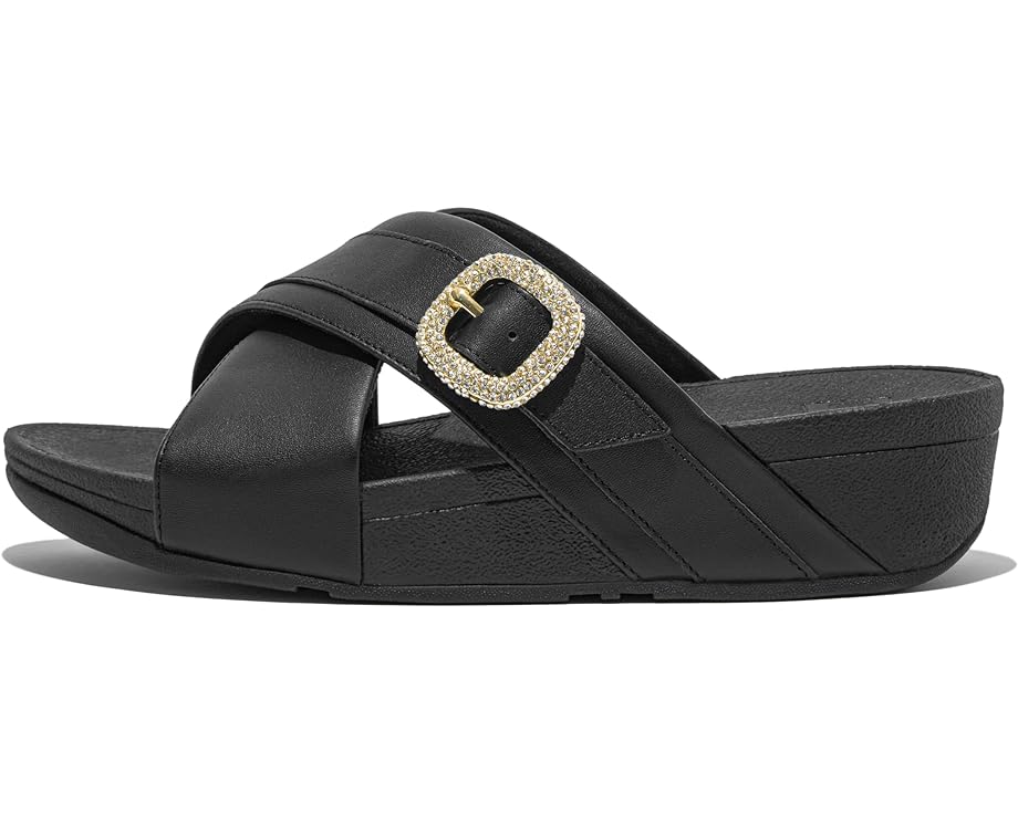 

Сандалии FitFlop Lulu Crystal-Buckle Leather Cross Slides, черный