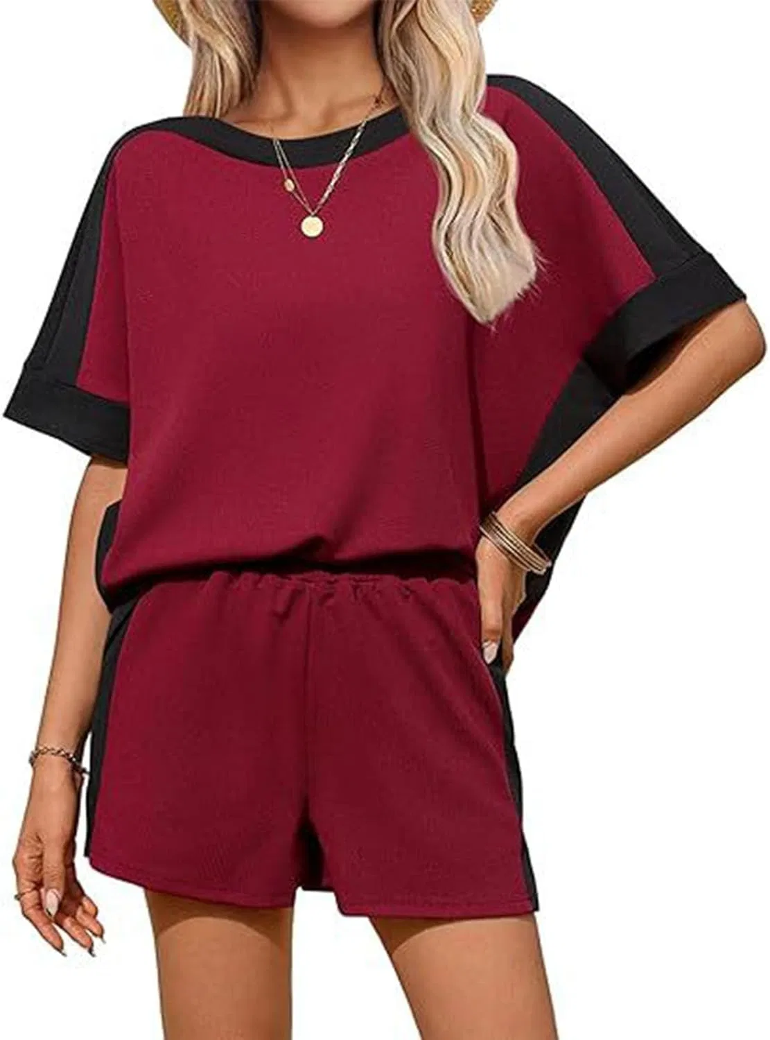 Спортивный костюм из двух предметов с цветовым блокированием, Wine Red — фото 4