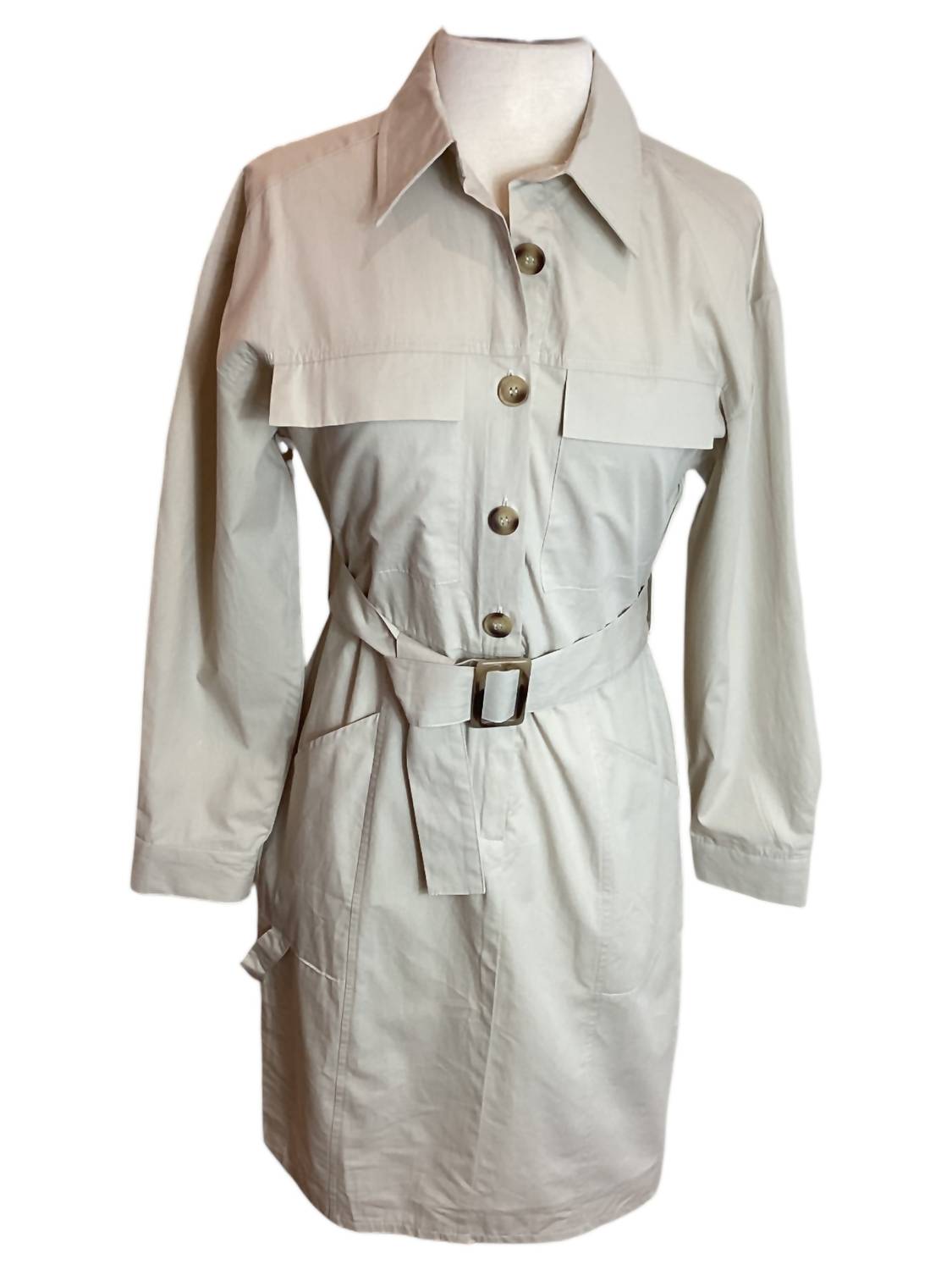 

Tea & Cup Женское платье с длинными рукавами и поясом в стиле милитари, бежевого цвета