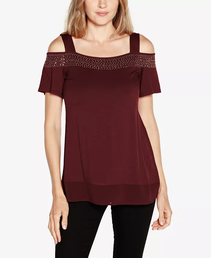 

Женский топ с холодным плечом и декором Belldini, красный