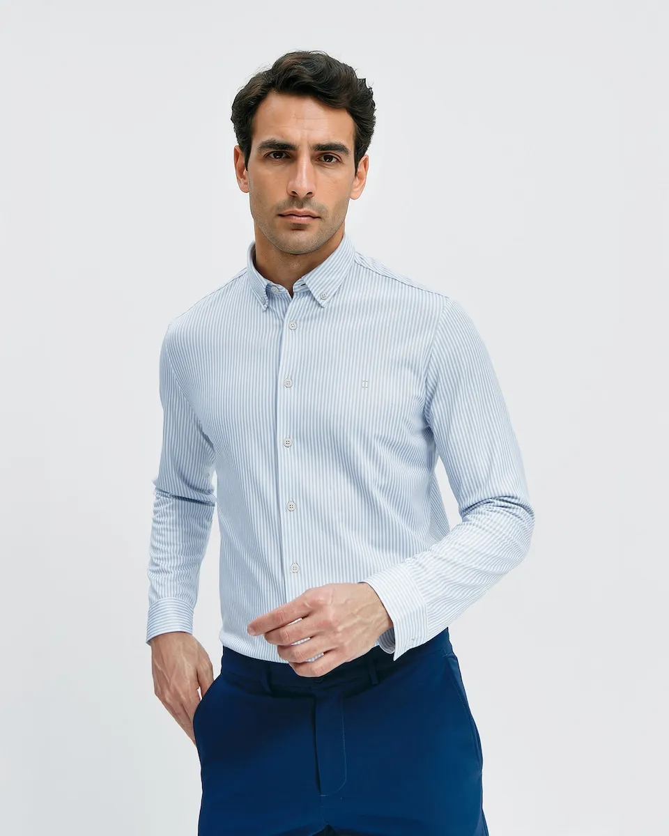 

Мужская рубашка с длинным рукавом, обычного кроя, без необходимости глажки, в полоску Sepiia, синий