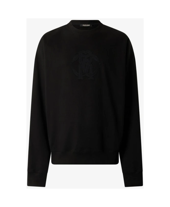 

Хлопковая толстовка с вышитым монограммом змеи Roberto Cavalli, черный