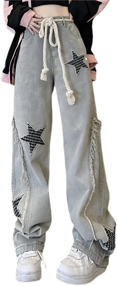 

Женские джинсы Y2K с принтом звезд в стиле хип-хоп BXCNCKD