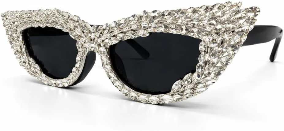 

Солнцезащитные очки Bullabulling Crystal Shiny Cat Eye для женщин, винтажный стиль, роскошные солнцезащитные очки со стразами, элегантные женские очки, White