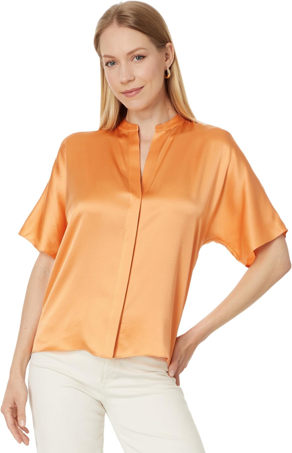 

Блуза Vince Short Sleeve Dolman Button Down Blouse, цвет Kumquat