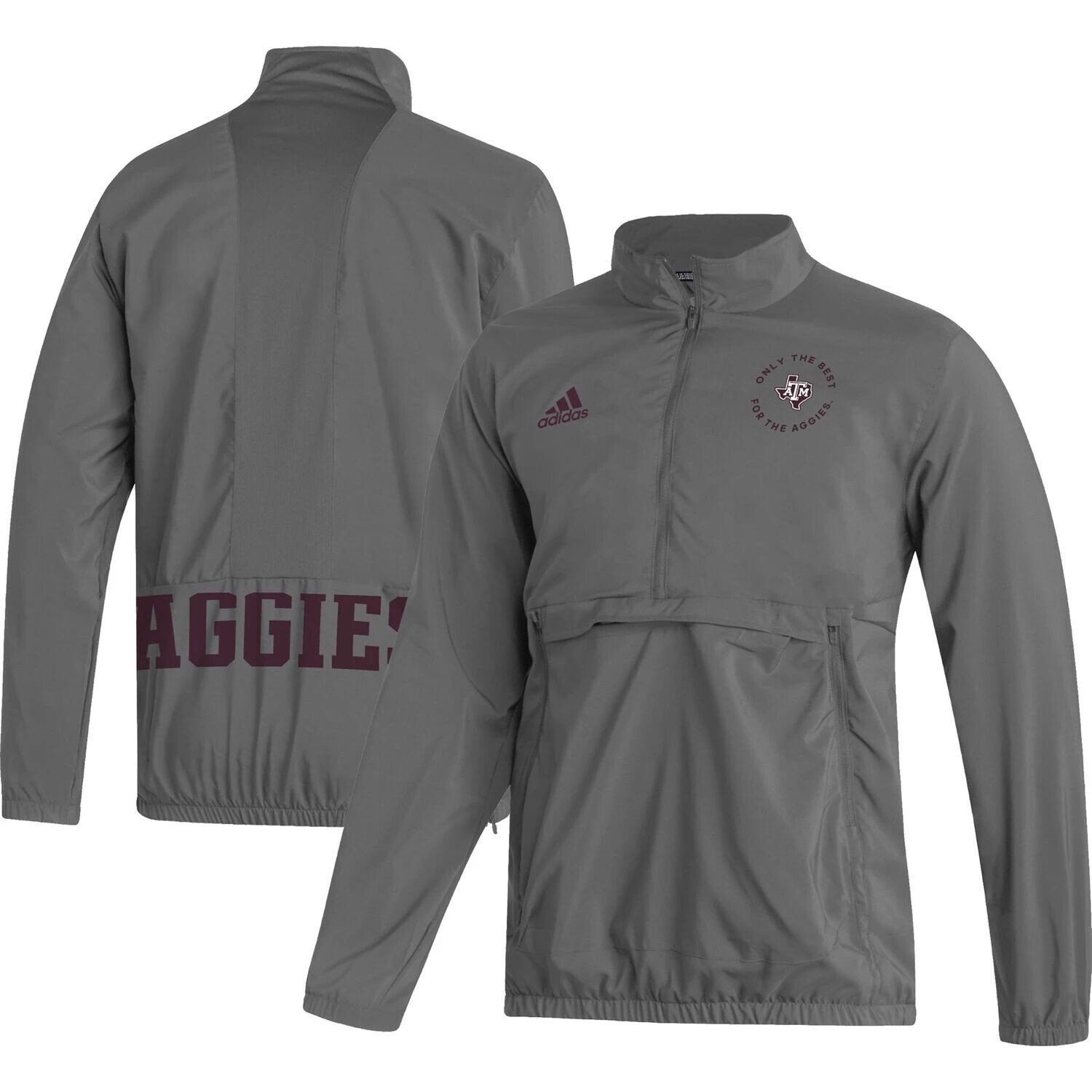 

Мужская серая куртка Texas A&M Aggies AEROREADY на молнии до половины adidas, Серый, Мужская серая куртка Texas A&M Aggies AEROREADY на молнии до половины adidas
