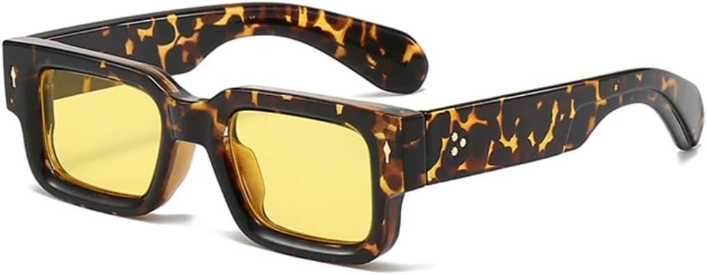 

Квадратные солнцезащитные очки для женщин в винтажном стиле с заклепками, модные, с прозрачными линзами с градиентом цвета океана, солнцезащитные очки UV400 для мужчин в стиле панк UATXTAU, Leopard Yellow