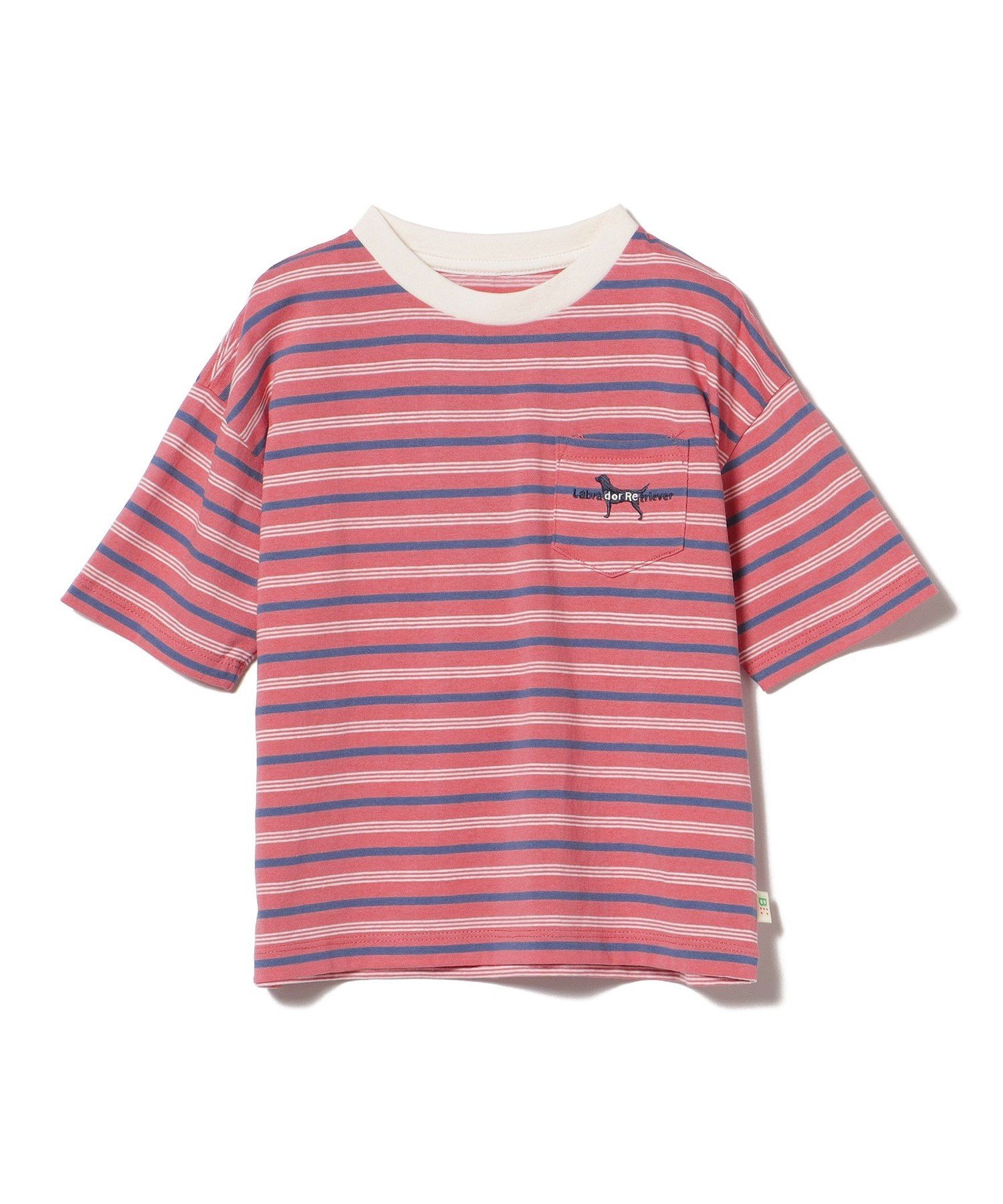 Футболка в полоску с вышивкой в виде лабрадора-ретривера (90-150 см) BEAMS mini, CORAL