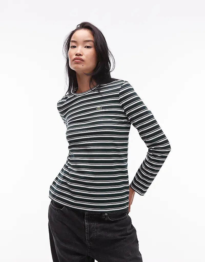 

Лонгслив Lacoste в полоску с длинными рукавами темно-зеленого цвета