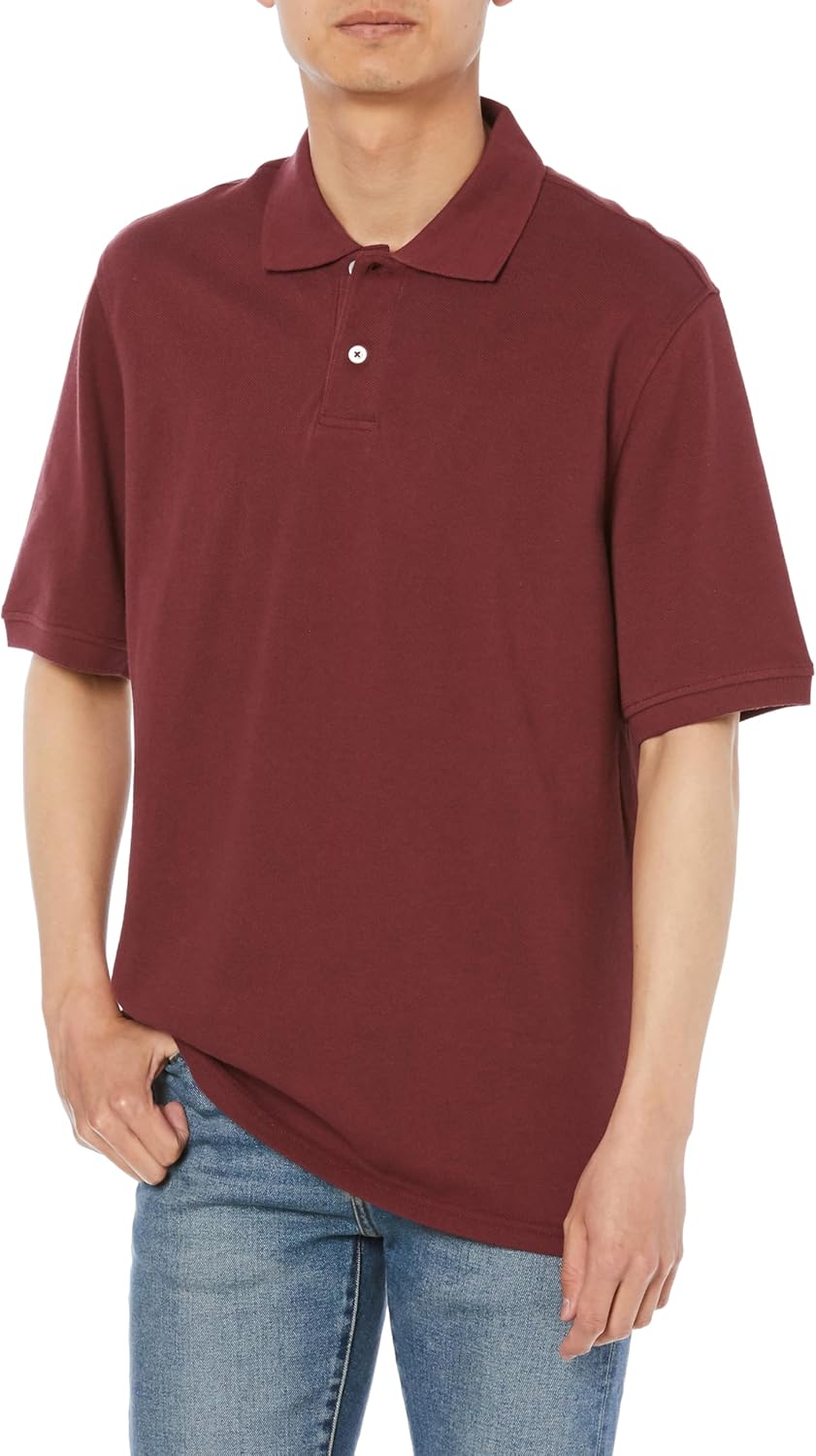 

Мужская хлопковая поло-рубашка пике Amazon Essentials, стандартного кроя, красный/бордовый
