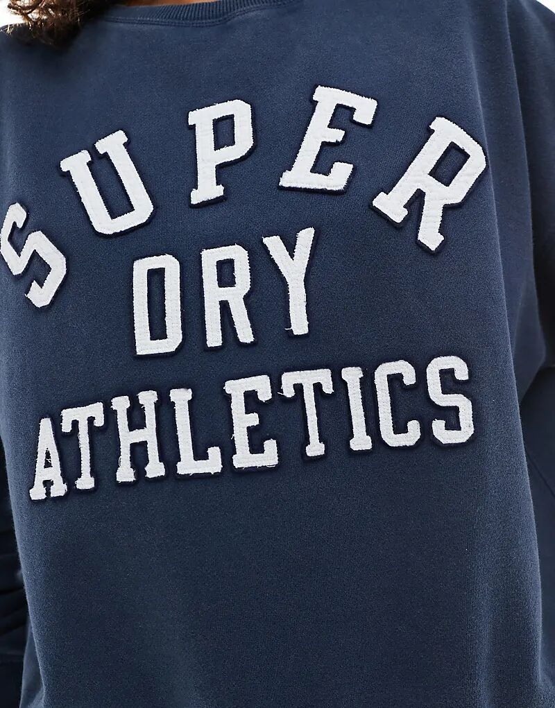 Свободная толстовка с аппликацией Superdry Athletic Essentials насыщенного темно-синего цвета — фото 3