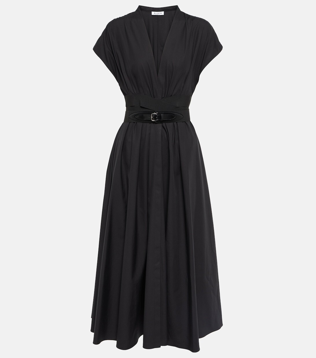 

Платье миди из хлопкового поплина с поясом ALAÏA, черный