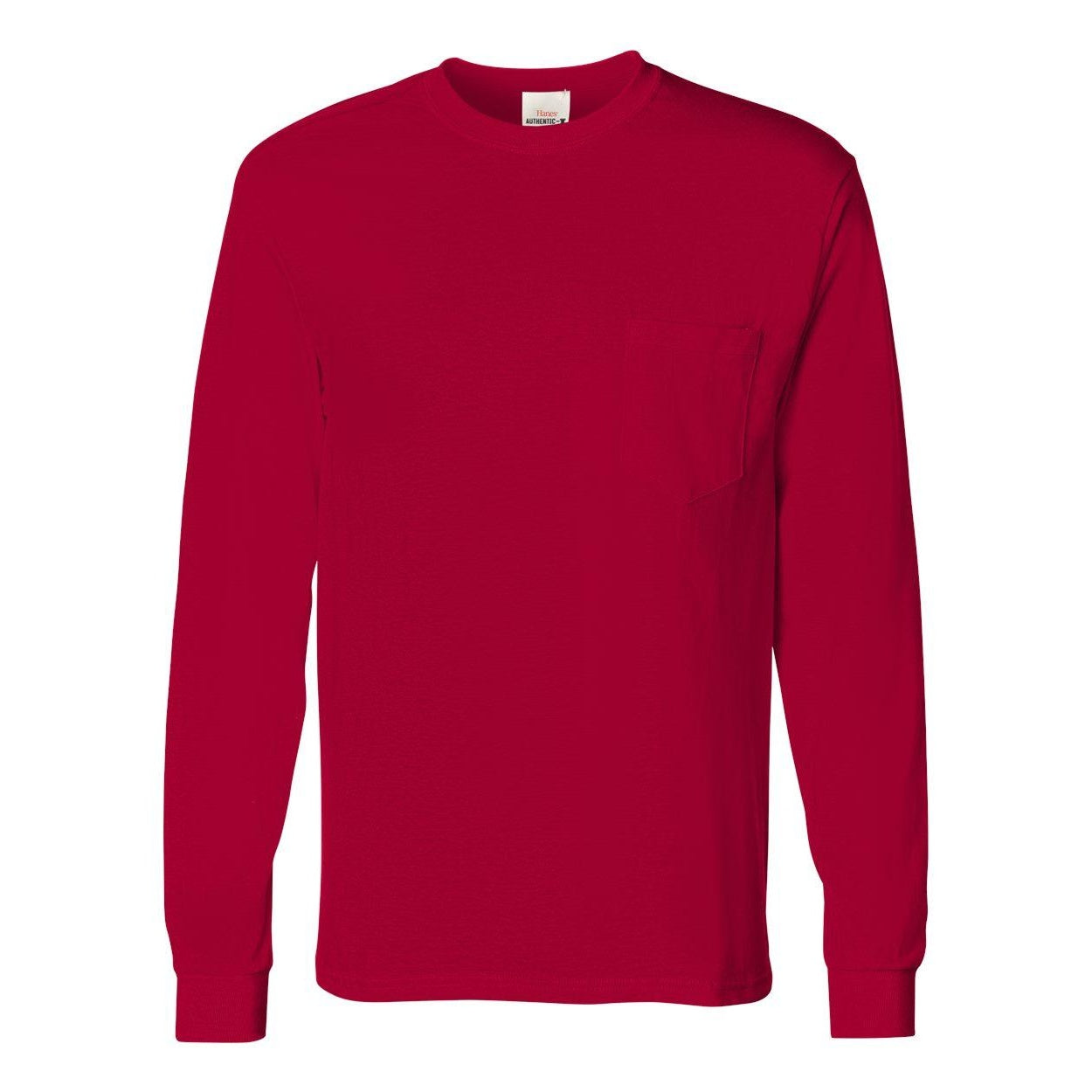 

Футболка Hanes Authentic с длинным рукавом и карманом, темно-красный