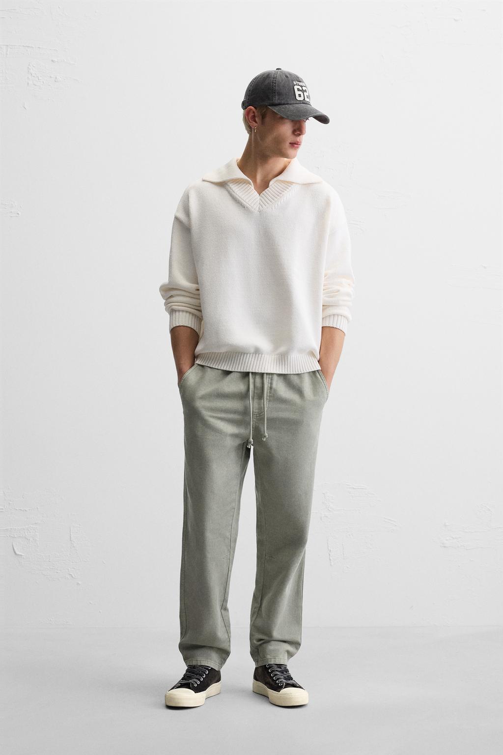 

Брюки из хлопка и льна ZARA, цвет Light khaki