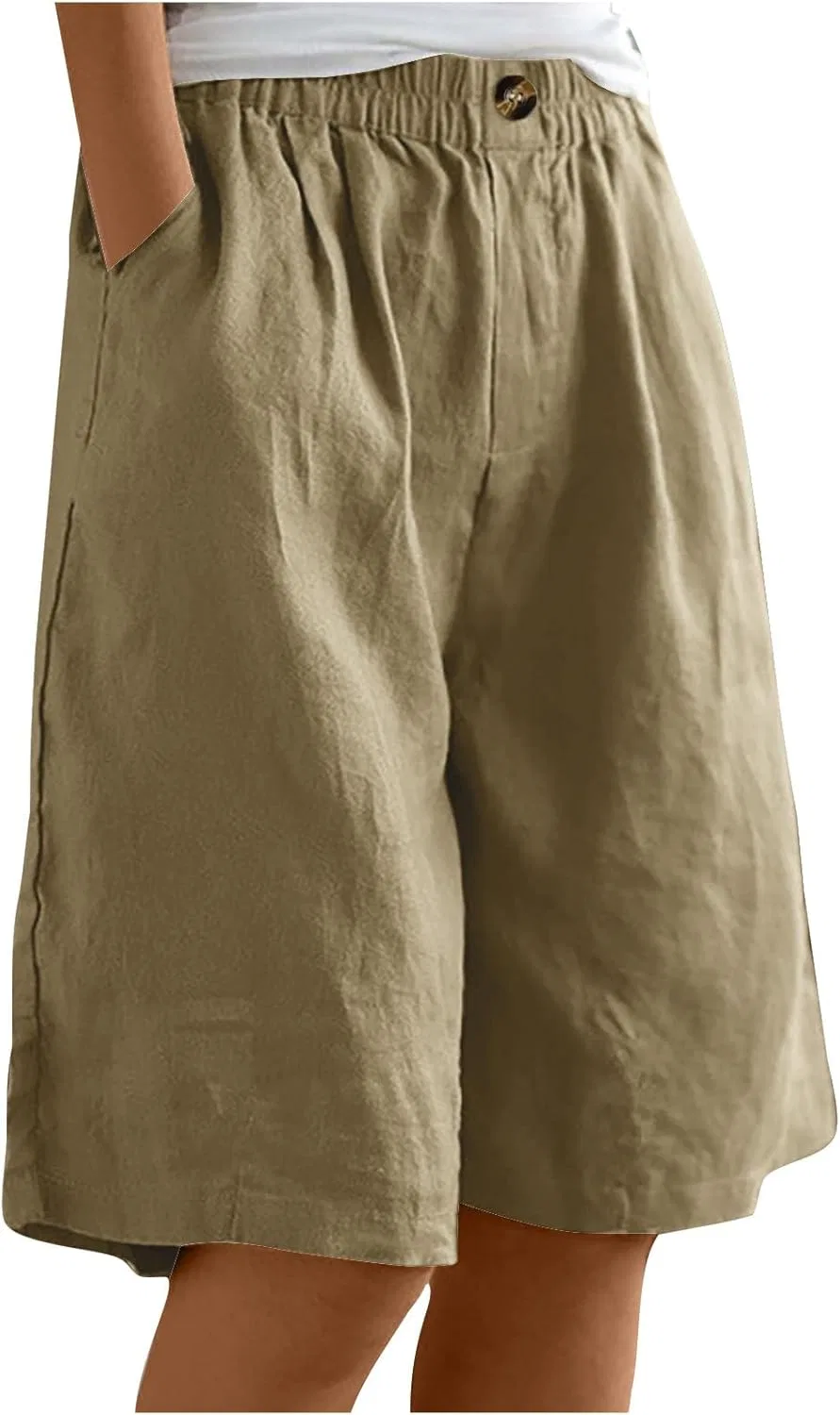 Шорты бермуды из хлопка и льна, khaki, Generic