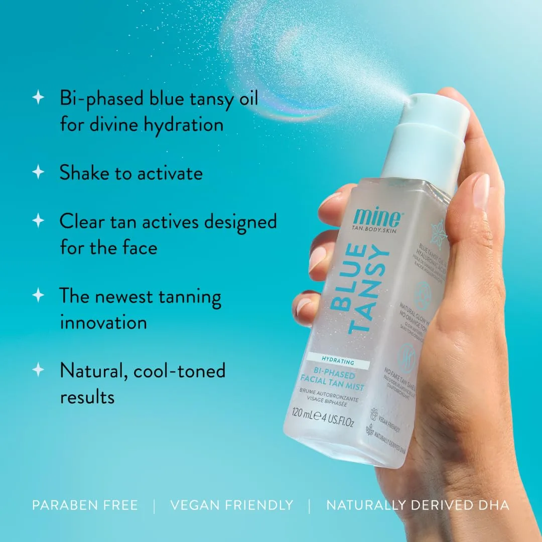 Minetan Clear Face Tan Mist | Blue Tansy Oil Infused Facial Self Tanning Spray - Gradual Fake Tanner with Hydrating Skin Care, Cool Toned, Natural Sunless Bronze Glow, Quick Shake to Best Apply 118 мл (1 шт.) Minetan Body.Skin, Cool Bronze — фото 3