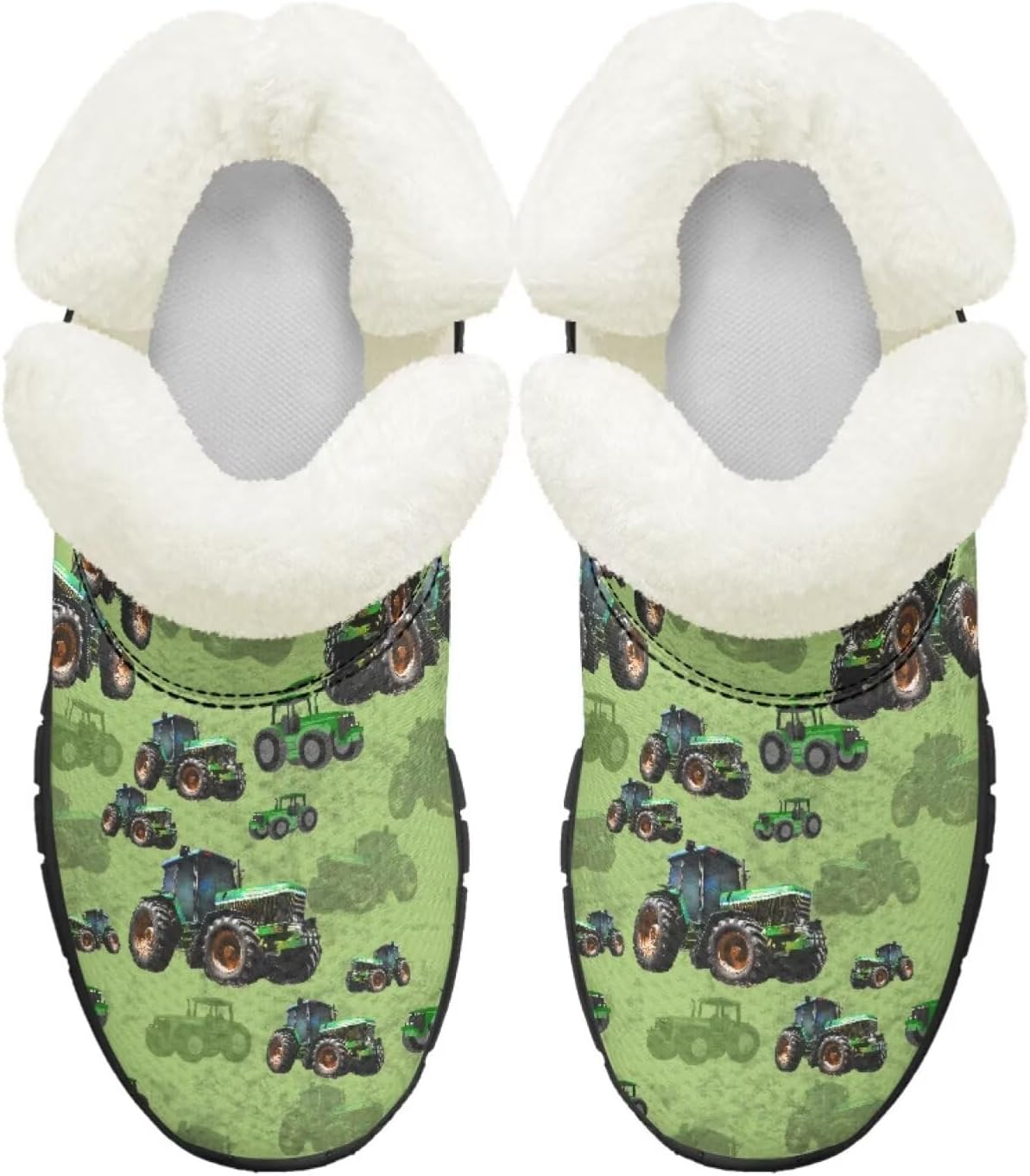 

Детские ботинки для девочек на зиму с меховой подкладкой, противоскользящие зимние ботинки для прогулок и бега, слипоны Pointodoor, Green Tractor